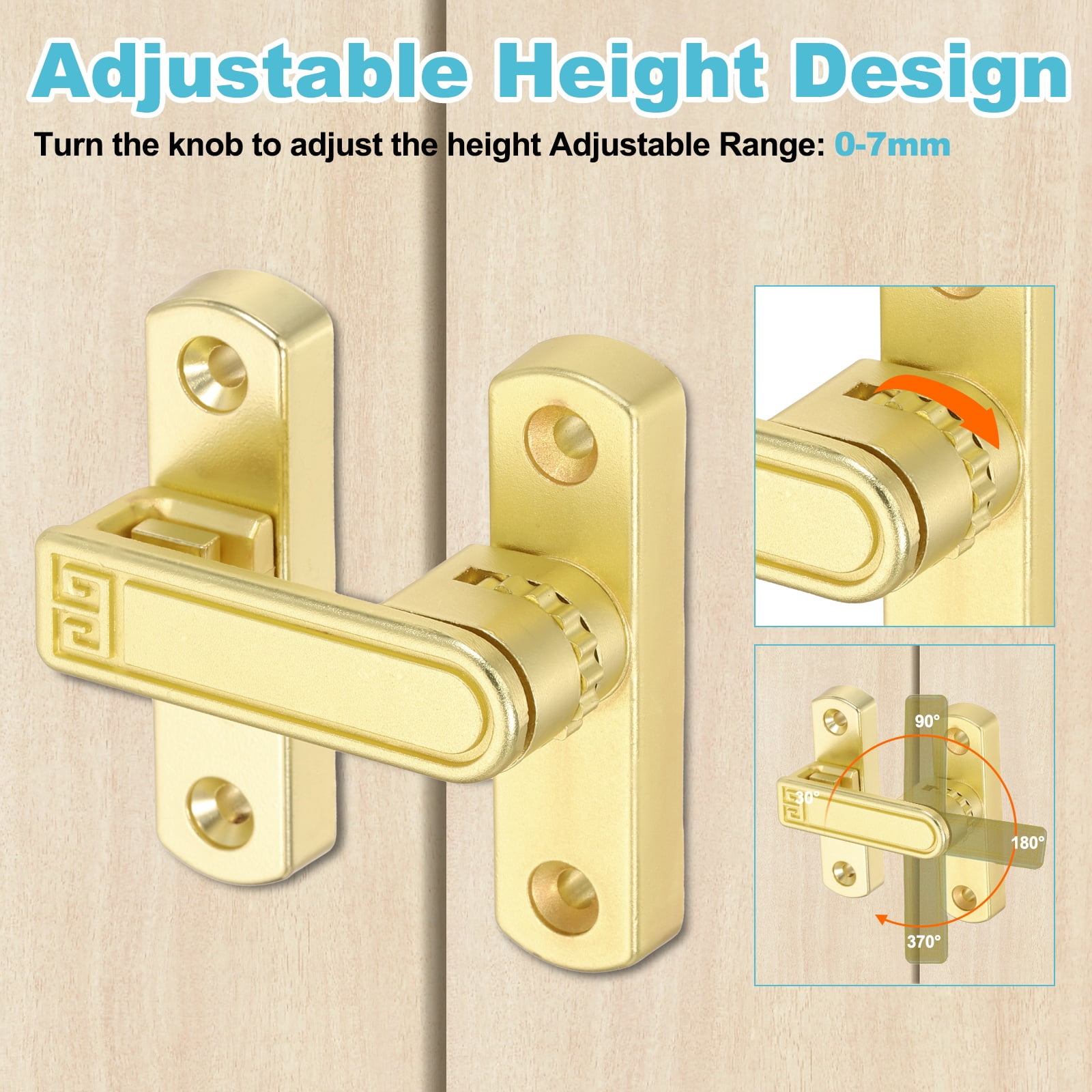 Uxcell 2PcsBarn Door Lock, Zinc Alloy 90/180 Degree Flip Gate Latches, Adjustable Security Sliding Door Latch Lock Hardware with Screws for Cabinet, Bathroom, Window, Garden, Gold