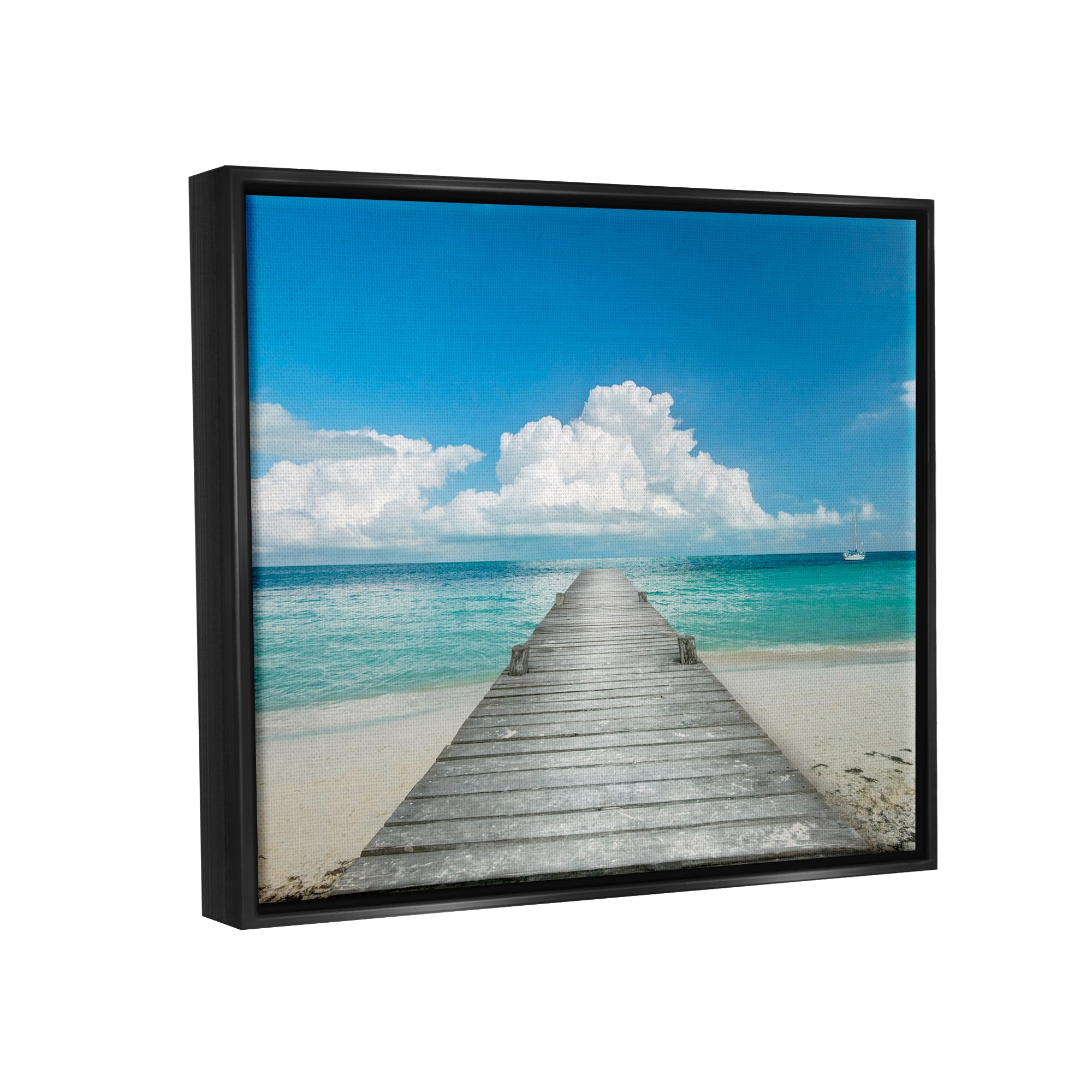 Stupell Industries Clear Blue Beach Sky Nature Photography Black Floater Framed Canvas Art Print Wall Art, 31 x 25