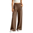 thumbnail image 2 of CFLVAEK Plus Size Pants for Women Loose Fit Wide Leg Workout Pant Casual Summer Elastic Waisted Trousers with Pockets Brown S, 2 of 6