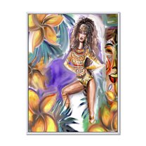 Designart 'Tropical Amazon Warrior Woman ' Traditional Framed Canvas Wall Art Print