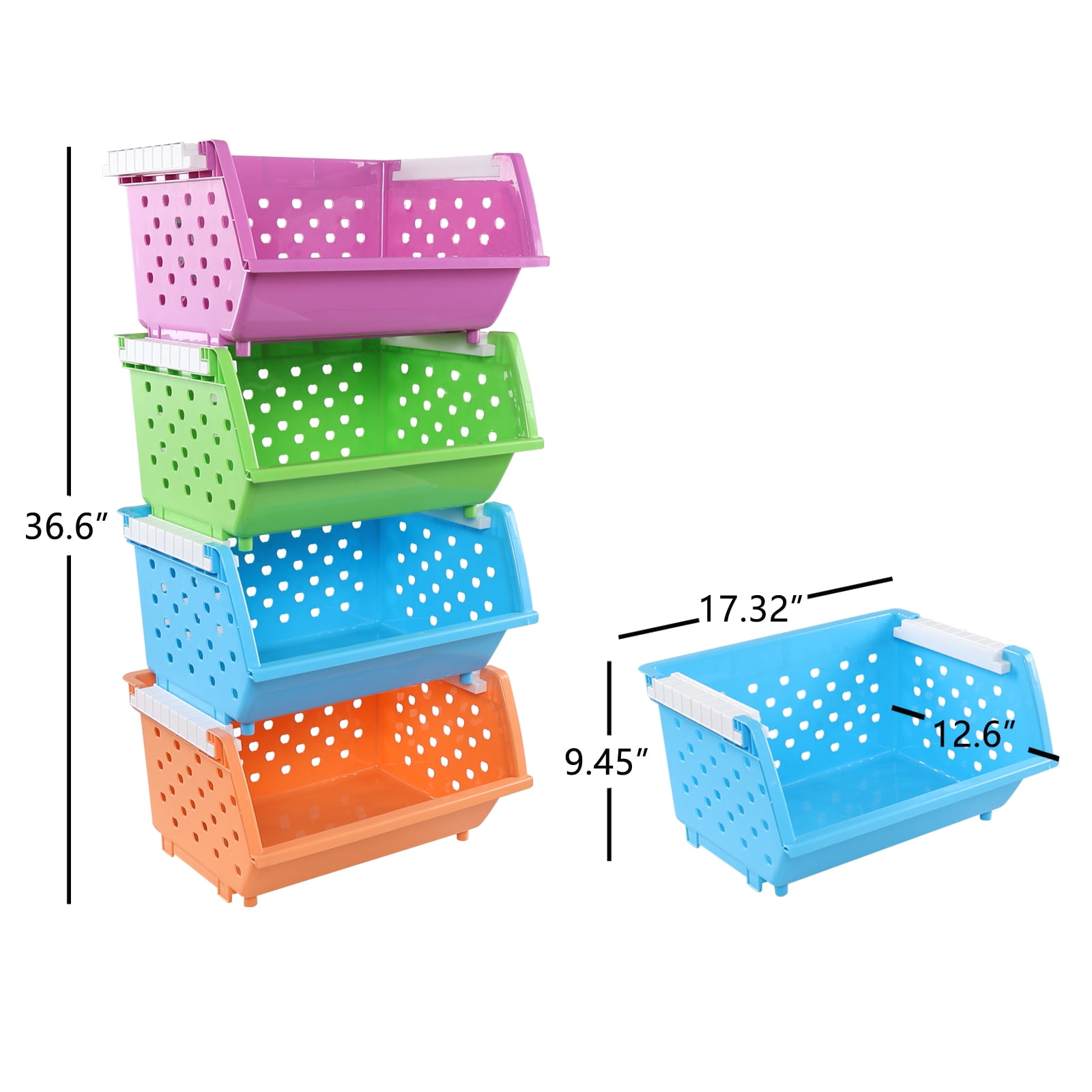 Tyminin 4-Pack Plastic Kitchen Stackable Storage Baskets, Colored Stacking Open Front Storage Bins