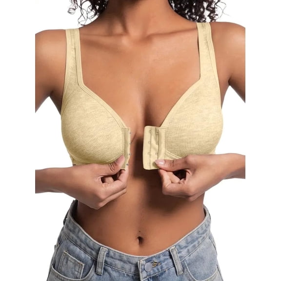 LOUMILEO Women's Wireless Bra, Supportive Full Coverage Underwire Bra Front Closure Push-up Bra