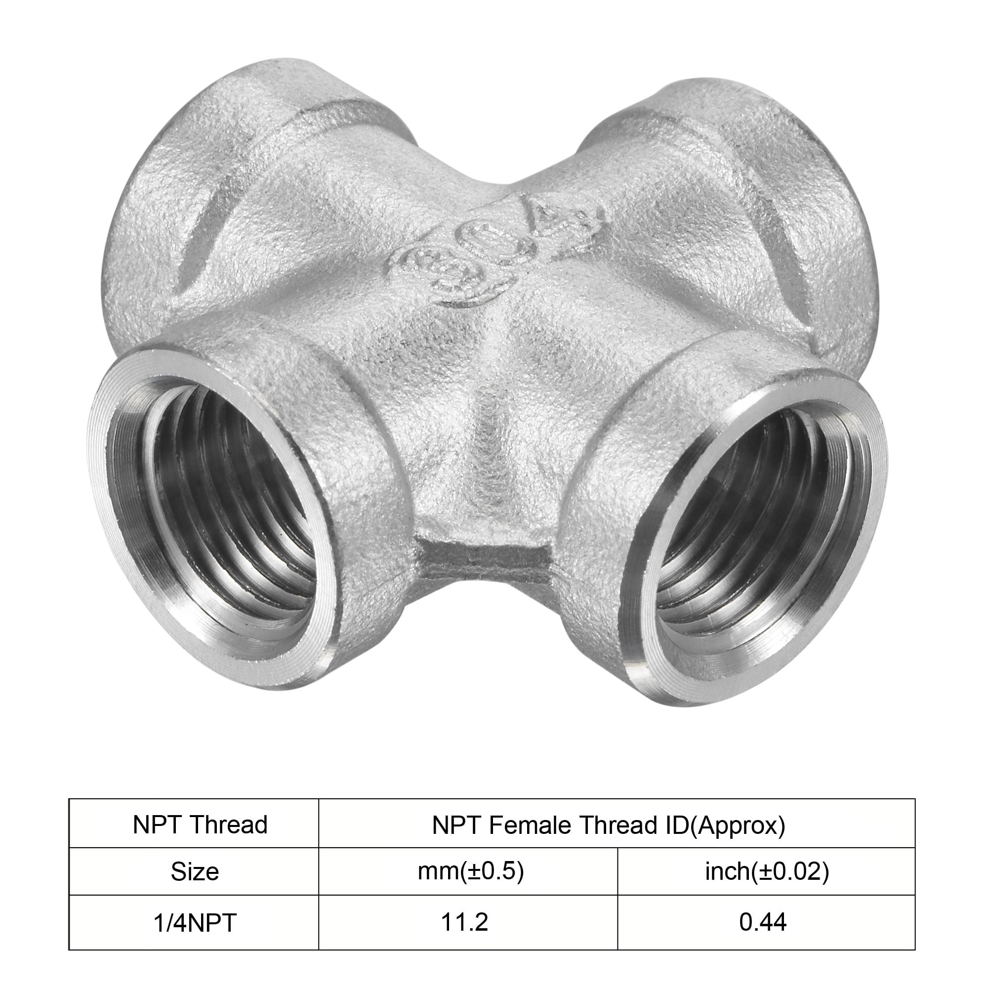 Unique Bargains 304 Pipe Fitting Cross NPT Female Hose Adapter 1/4 NPT
