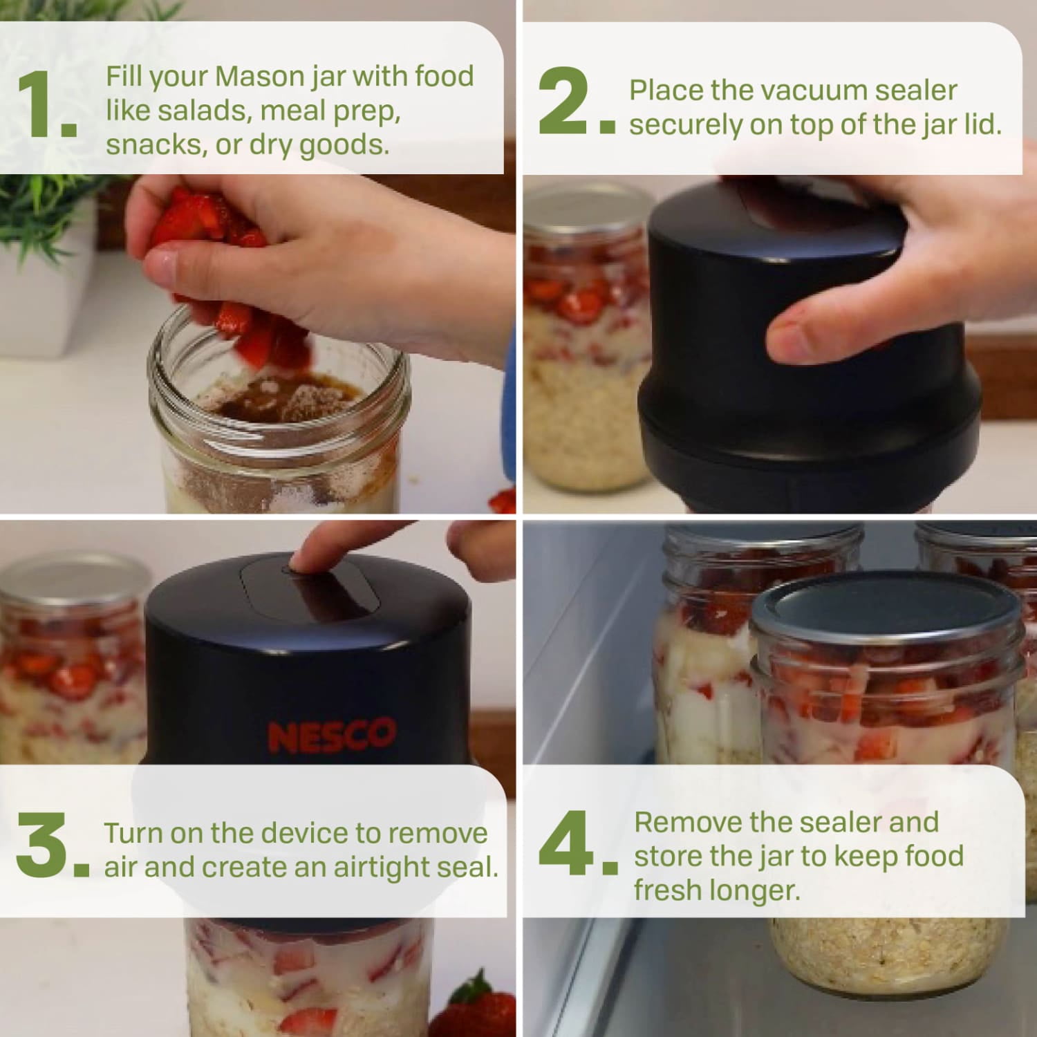 NESCO Electric Mason Jar Vacuum Sealer with 10 Assorted Lids, Type-C Charging Cable, and Bottle or Jar Opener