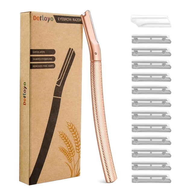 Rasuradora para cejas derloyo color oro rosa con 12 hojas de repuesto