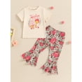 thumbnail image 2 of Bagilaanoe 2pcs Toddler Baby Girl Pants Set Letter Short Sleeve T Shirt Tops + Flare Trousers 6M 12M 18M 24M 3T 4T Kids Casual Clothes, 2 of 7