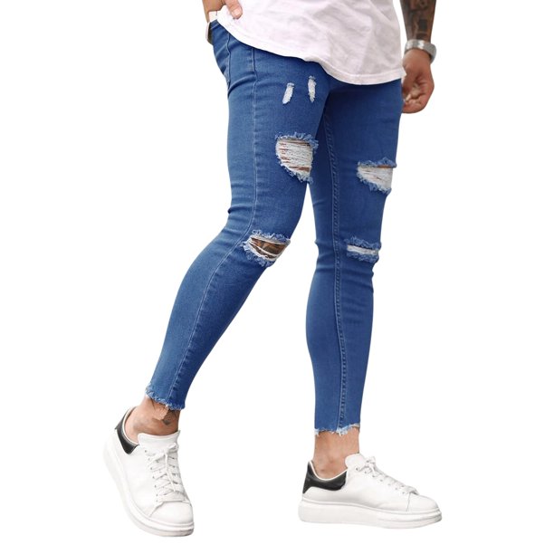Amavo Avamo Men S Casual Distressed Style Tapered Leg Harem Denim Pants Slim Skinny Fit Biker Jogger Jeans With Pockets Walmart Com Walmart Com
