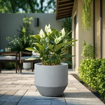LuxenHome Minimalistic Modern Gray 15.7-Inch Tall Round Tapered MgO Planter