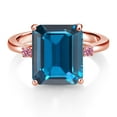 thumbnail image 2 of Gem Stone King 18K Rose Gold Plated Silver 12X10MM London Blue Topaz and 2MM Pink Lab Grown Diamond 3 Stone Engagement Ring for Women | 7.58 Cttw | Gemstone November Birthstone | Size 9, 2 of 3