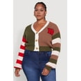 thumbnail image 2 of Womens Plus Size Daisy Color Blocked Striped W Initial Cardigan, 2 of 5