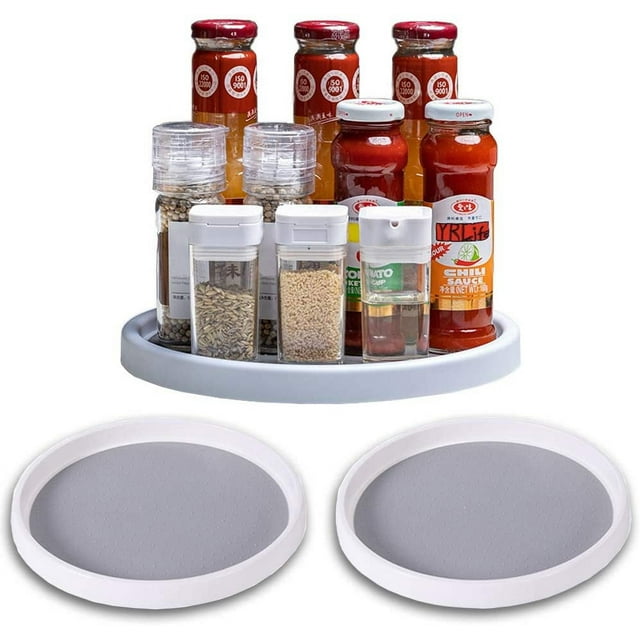 fuzhong-2 Pack Non Skid Lazy Susan Turntable Display Stand, Cabinet Turntable Kitchen Organizer, Rotating Spice Rack Spinning Organizer for Cabinet, Pantry, Refrigerator, Countertop(White 10-inch)