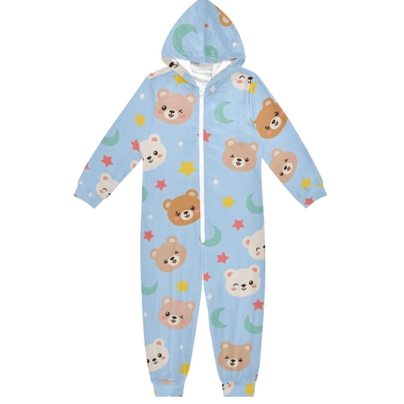 Bear Boys & Girls Hooded One-Piece Pajamas Warm Crystal velvet Hooded Long Sleeve Loungewear Jumpsuit Unisex