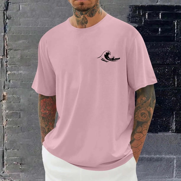 Tops para hombre, blusas y camisas de cuello redondo y manga corta para hombre, blusas casuales de moda con cuello redondo y estampado para hombre, blusas de poliéster para hombre.