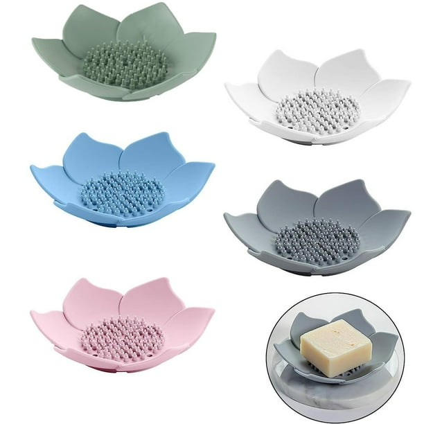 Jaboneras de silicona con escurridor - Jabonera de baño con forma de loto para ducha - Jabonera para fregadero - Jabonera con forma floral para bañera (paquete de 1/4)