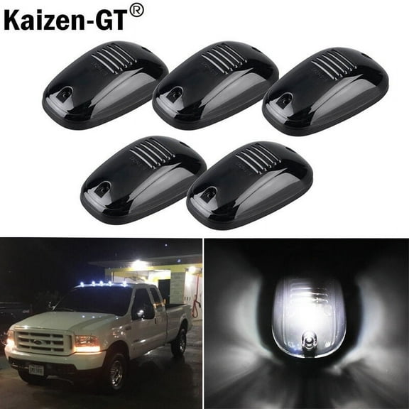 5 Pack Black Smoked Lens White LED Cab Roof Marker Running Lights For Truck SUV 4x4 -