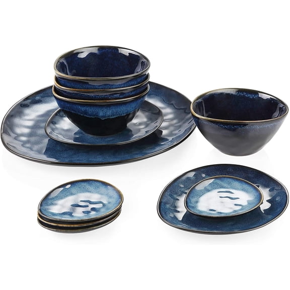 vancasso, Series Starry, 11-Piece Porcelain Serving Dishes Set, Blue Dinner Set, Service for 4
