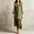 thumbnail image 2 of SAWOBUUN Womens Boho Striped Shirt Dress 3/4 Sleeve Color Block Button Maxi Dress Loose Fit Casual Beach Sundress, 2 of 5
