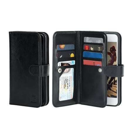 Gear Beast iPhone 7 / 8 Wallet Case, Flip Cover Dual Folio Case Slim Protective PU Leather Case 7 Slot Card Holder Including ID Holder 2 Inner Pockets Stand Feature Wristlet For Men and Women