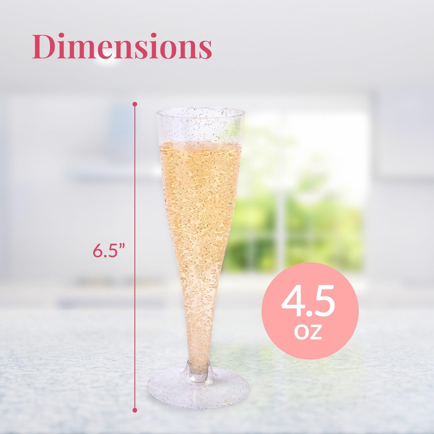 200 Disposable Champagne Flutes Gold Glitter Glasses - 6 Oz Plastic Champagne Cups for Parties, Wedding Toasts, Mimosa Bar, and New Year’s Eve - Elegant Bulk Gold Plastic Wine Flutes