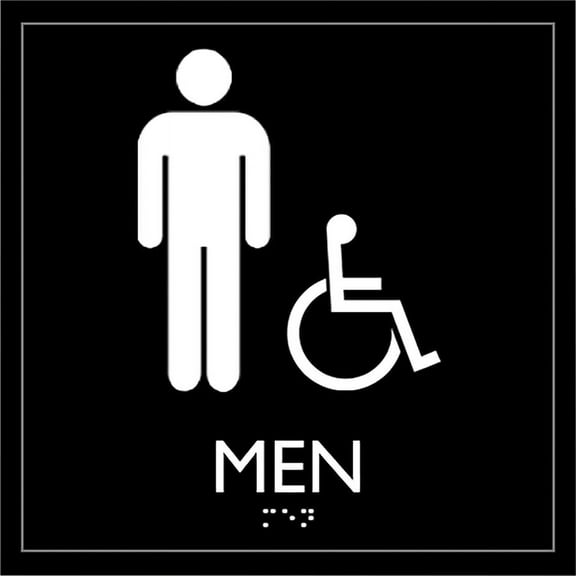 Lorell Restroom Sign - 1 Each - Men Print/Message - 8" Width x 8" Height - Square Shape - Easy Readability, Injection-molded - Plastic - Black | Bundle of 2 Each