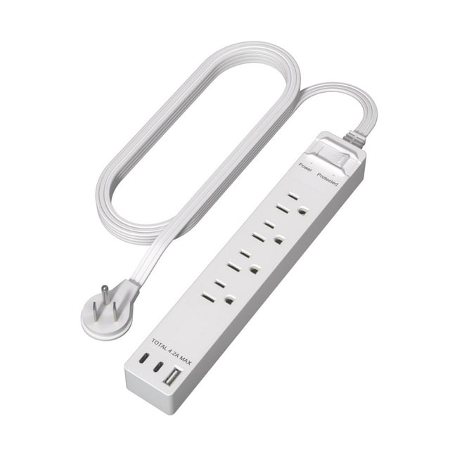 LIDER Extensor de salida con 4 receptáculos, USB-A y 2 USB-C, enchufe plano ultrafino con extensor d