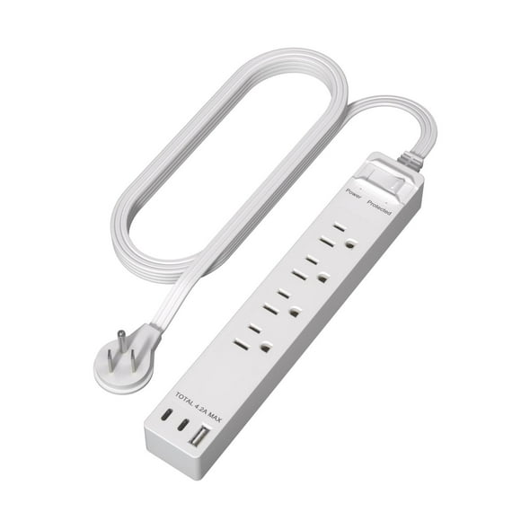 LIDER Extensor de salida con 4 receptáculos, USB-A y 2 USB-C, enchufe plano ultrafino con extensor d