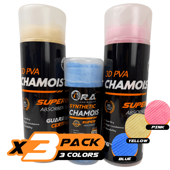 R.A. Premium 2pk  1 Free Shammy Cloth for Car Drying - 26"x17" - Super Absorbent Chamois Towel for Car - Scratch-Free, Reusable & Soft