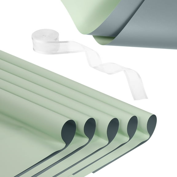 Uxcell 20 Sheets Flower Wrapping Paper with Ribbon 22.8" x 22.8" Green Gray/Pale Green