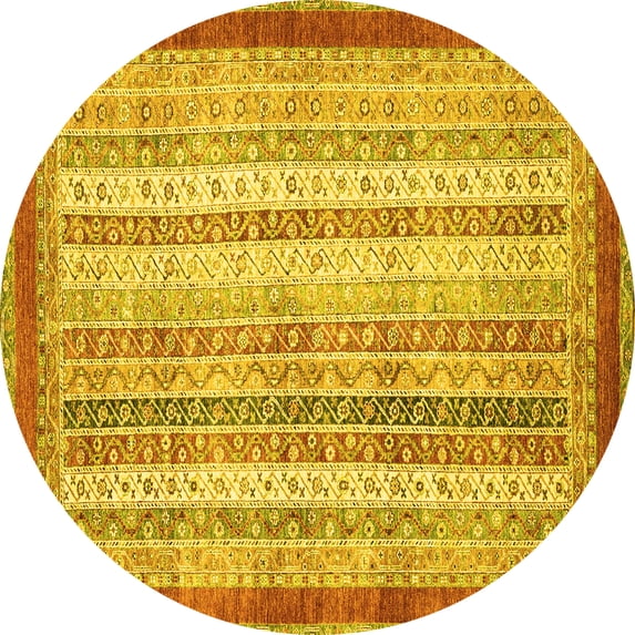Ahgly Company Machine Washable Indoor Round Abstract Yellow Modern Area Rugs, 8' Round