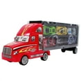thumbnail image 4 of 7pc Diecast Semi Truck Trailer Race Car Transporter Auto Hauler Carrier - Red, 4 of 10
