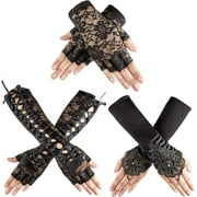 SATINIOR 3 Pairs Women Gothic Gloves Black Lace Fingerless Gloves Bridal Wedding Gloves Tea Party Decor Costume Accessories