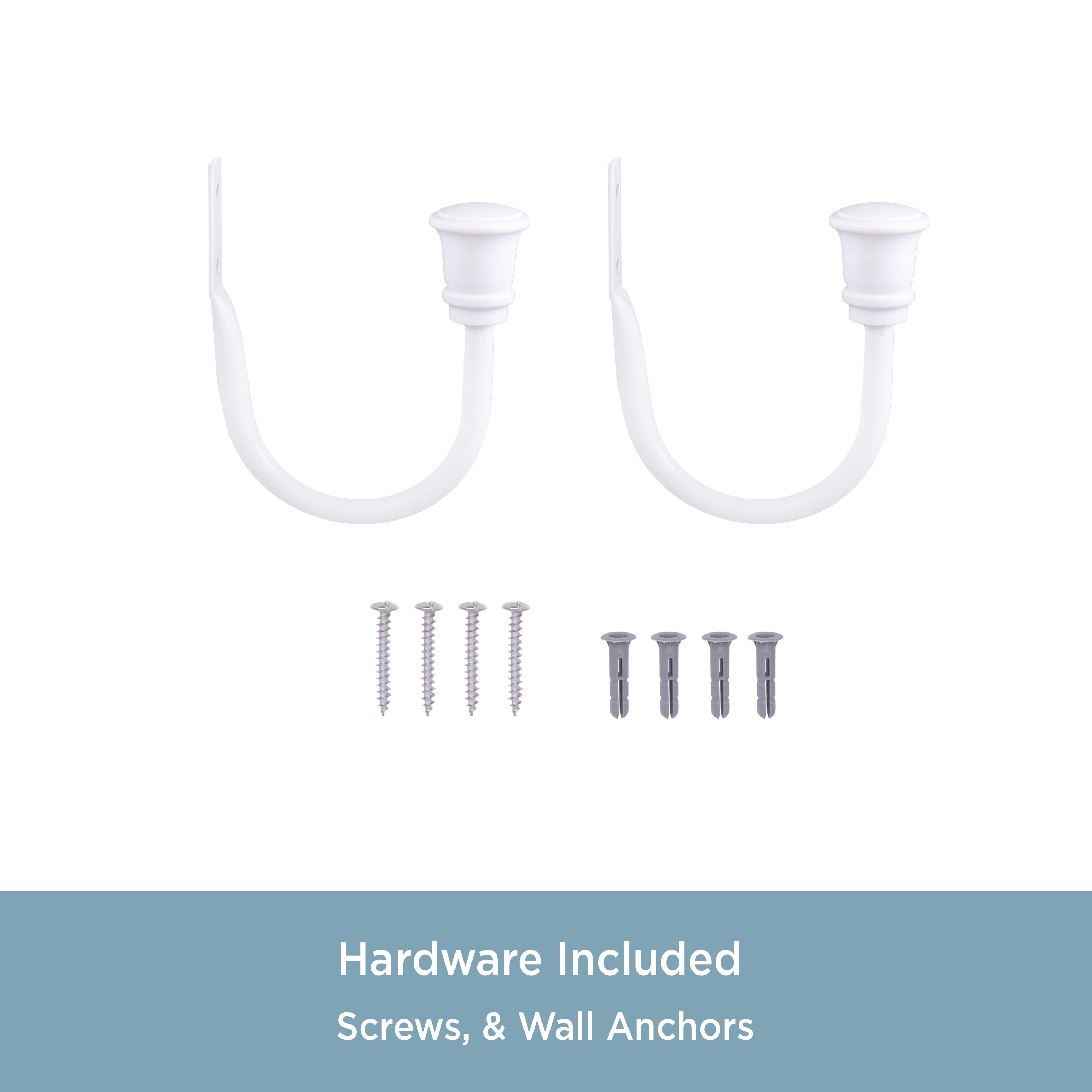 Kenney Trumpet Cap End Decorative Holdback Set for Curtains and Drapes, White, Set of 2