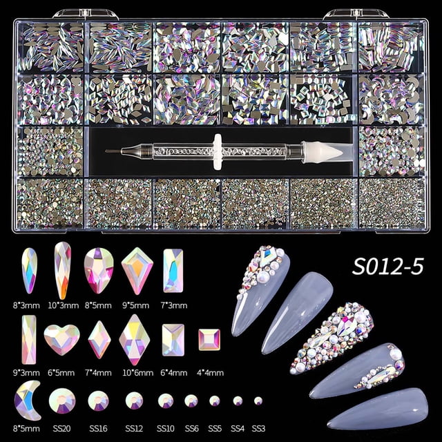 Xihbxyly Juego de 21 Diamantes Planos En Caja para Decoración de Uñas, con Forma de Cristal, para Hacer Tú Mismo.