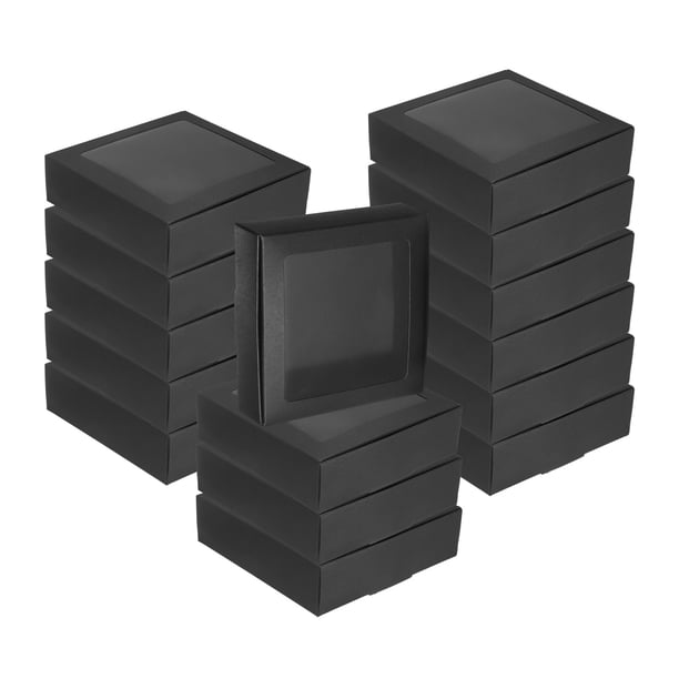 20 Piezas de Cajas de Jabón de Kraft, Cajas Mini de Kraft de 4.1 x 4.1 x 1.2 Pulgadas con Ventana Transparente para Empaque de Golosinas de Fiesta (Negro)