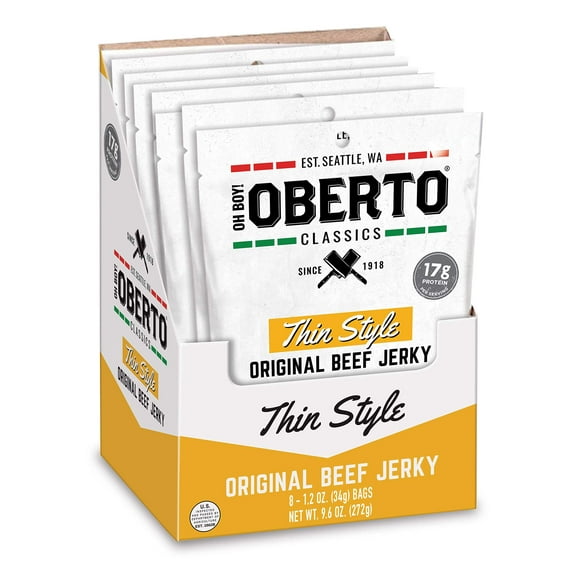 Oh Boy! Oberto Classics DNF2Thin Style Original Beef Jerky, 1.2 Ounce (Pack of 8)