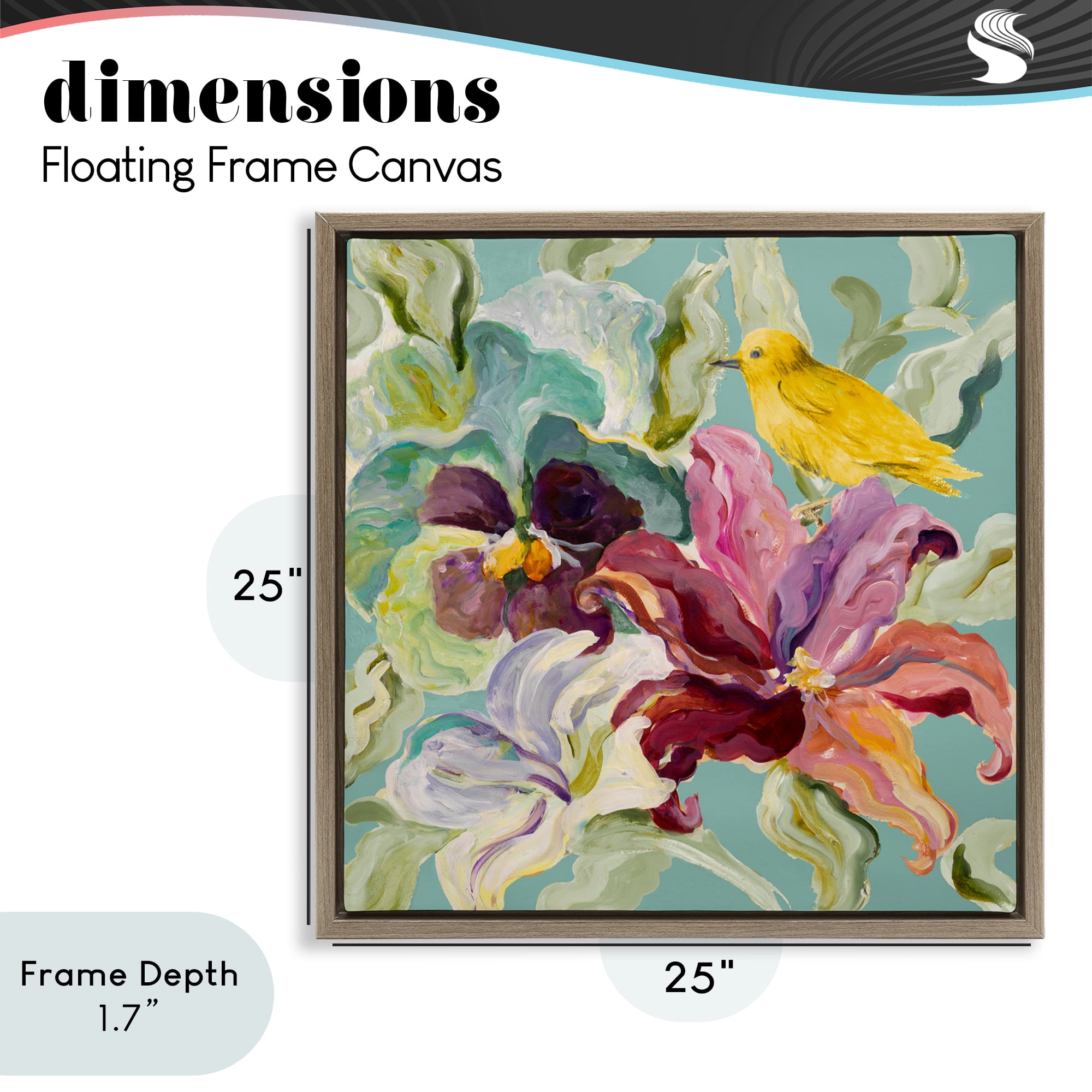 Stupell Industries Lyrical Garden Canary Brown Framed Floater Canvas Wall Art, design by Lanie Loreth