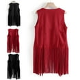 thumbnail image 3 of Women Faux Suede Sleeveless Jacket Fringe Tassels 70s Hippie Open Front Cardigan, 3 of 13