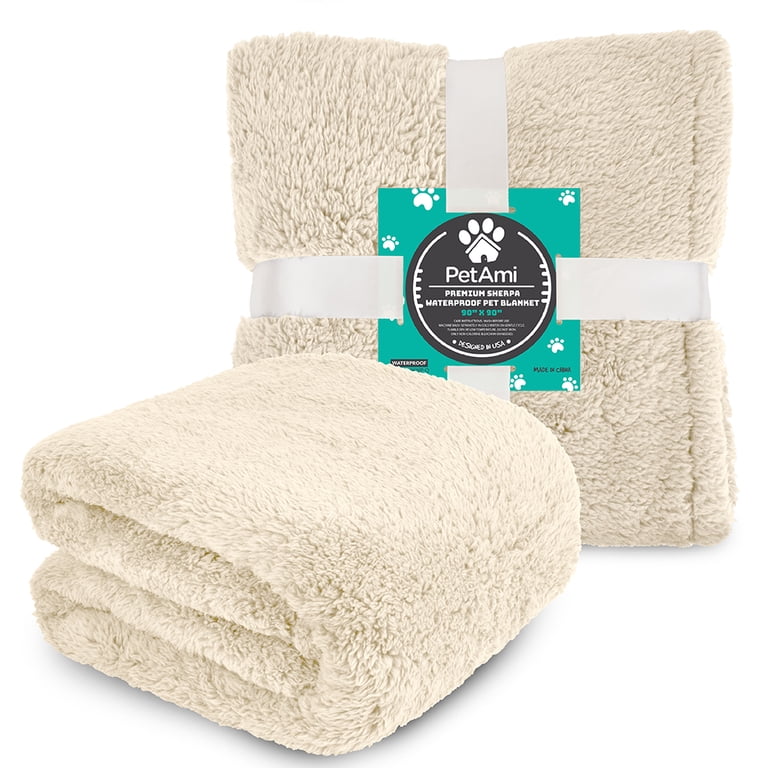 PetAmi Fluffy Waterproof Dog Blanket, Queen 90x90 Beige photo 7