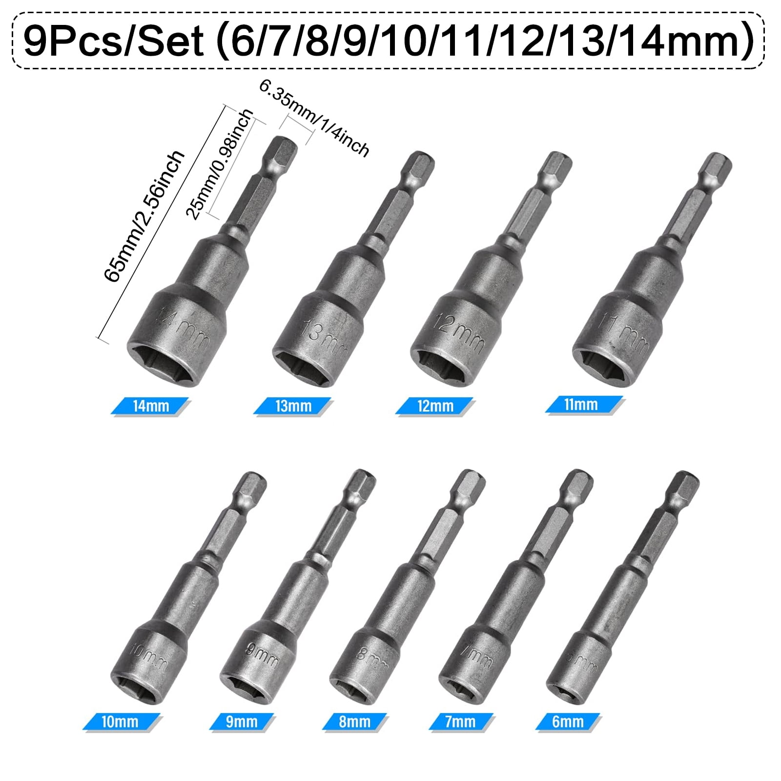 STONEGO 5/6/8/9/14Pcs Hex Magnetic Socket Sleeve Set - Nut Driver Drill Bit Adapter for Quick and Secure Fastening, Ideal for Automotive, Home Repair, and DIY Projects
