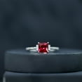 thumbnail image 6 of Rosec Jewels 2 CT Claw Set Princess Cut Created Ruby Solitaire Ring with Diamond Side Stones, 14K White Gold, US 4.00, 6 of 9