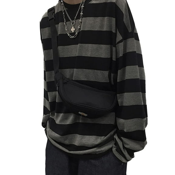 Yuanlong Womens T-Shirts Oversized Long Sleeve Round Neck Striped Tshirts Street Style Wear Comfortable Lightweight Tops