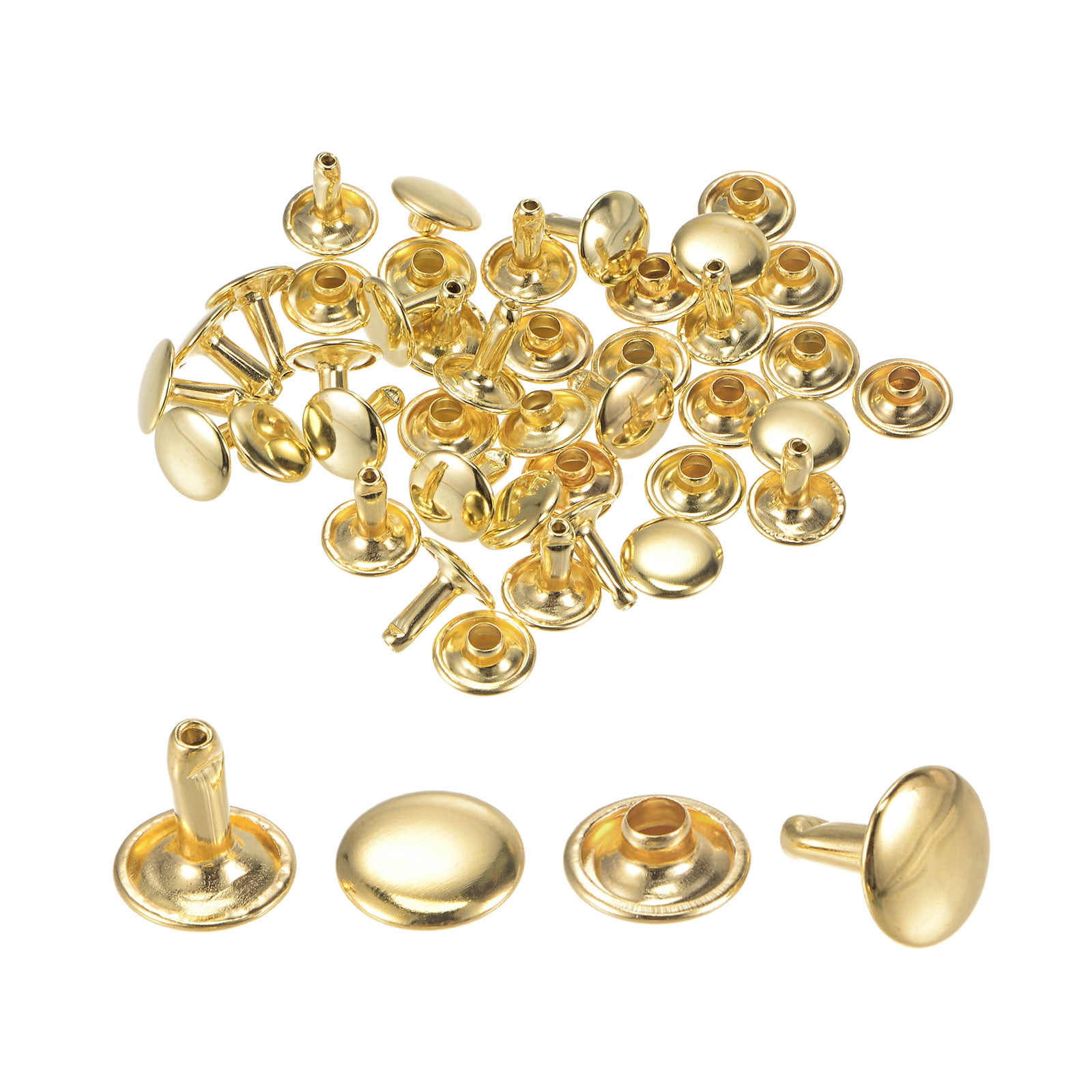 20 Sets Leather Rivets Gold Tone 10mm Double Cap Brass Rivet Studs