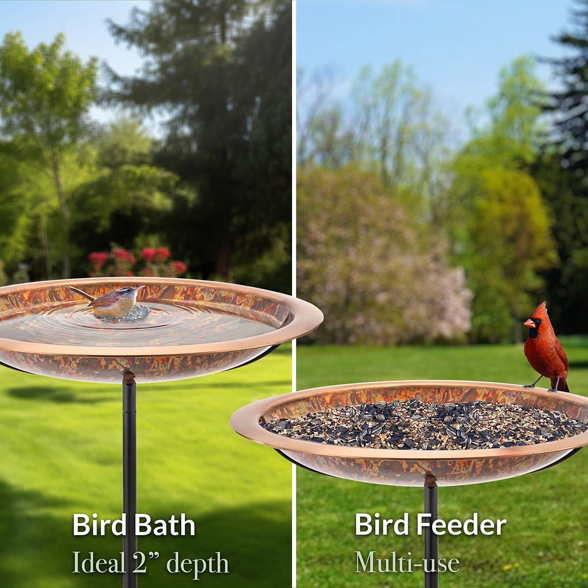 Good Directions 18” Fired Copper Bird Bath with Garden Pole