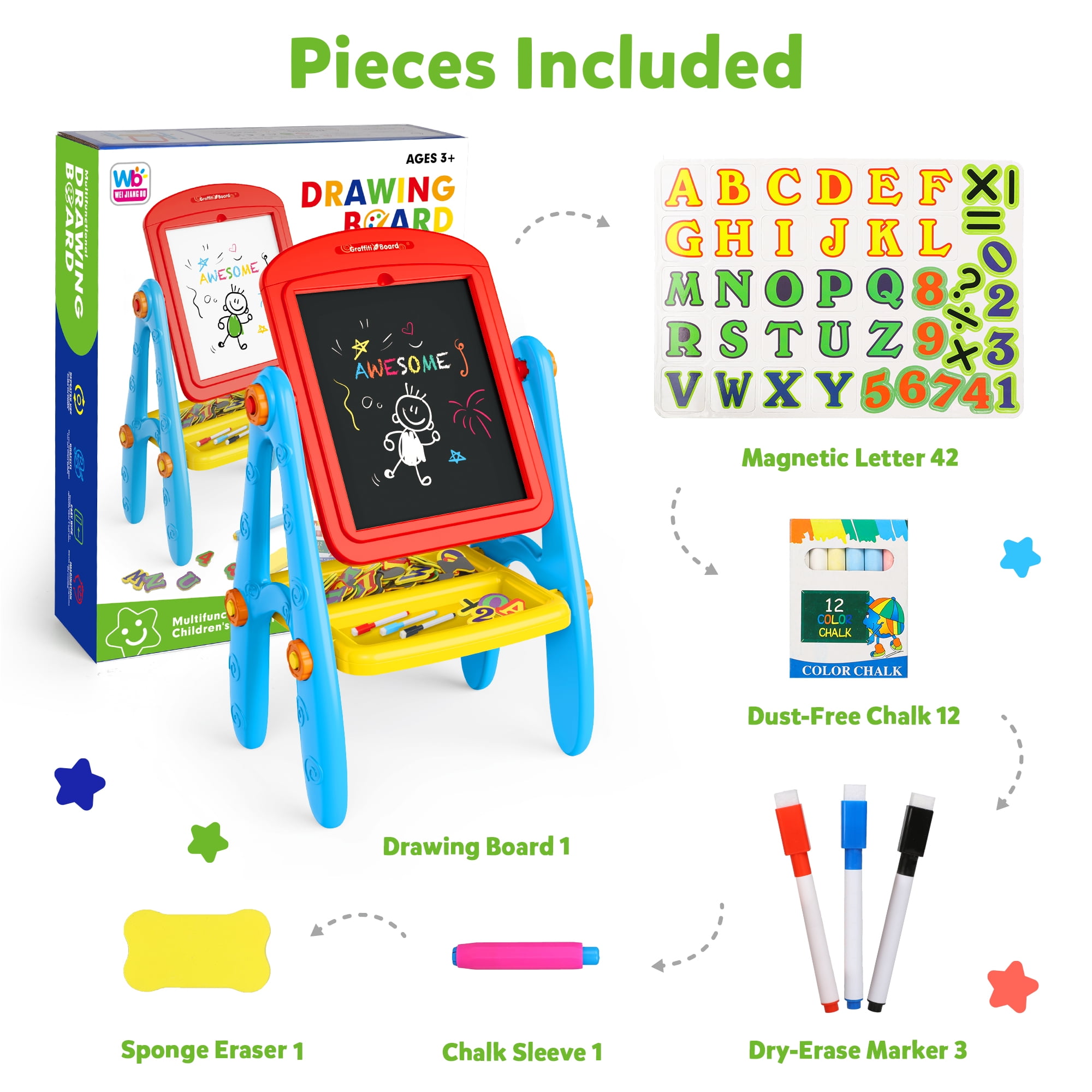 Freecat Easel for Kids, Double Sided Toddlers Art Easel with Magnetic White Board & Chalk Blackboard, Christmas Birthday Gift for Boys and Girls Age 2 3 4 5 6