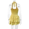 thumbnail image 5 of Women's Chic Mini Tiered Dress Halter Neck Square Collar Sleeveless Ruffle Hem Fit and Flare Short Party Dress Corset Style Waist Cocktail Club Night Out Wear, 5 of 9