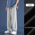 thumbnail image 1 of Pantalones casuales de seda de hielo para hombre, corte holgado, pierna recta, diseño drapeado, ligero, temporada Primavera Verano Otoño, Ideal de secado rápido, 1 of 5