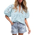 thumbnail image 1 of Blusa para Mujer PRETTYGARDEN Cuello en V con Encaje y Detalles Calados Talla M, 1 of 9