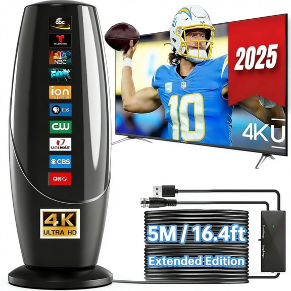 2026 Upgraded TV Savior, 16.4-Feet ultra-long TV Antenna Indoor.TV antenna Outdoor with amplifier.All Smart and Old TVs Support 4K HD Reception of Various Local Channels.(1900  miles)