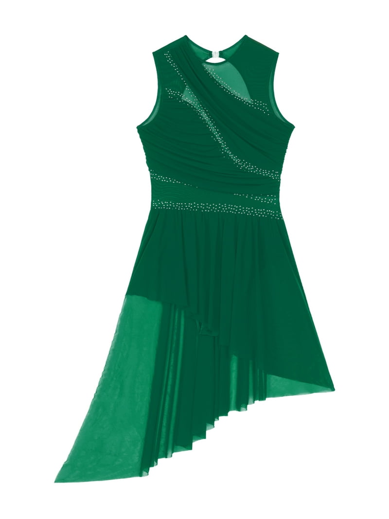 inhzoy Women Contemporary Modern Dance Dress Sleeveless Rhinestone Figure  Skating Dress Green L - Walmart.com
