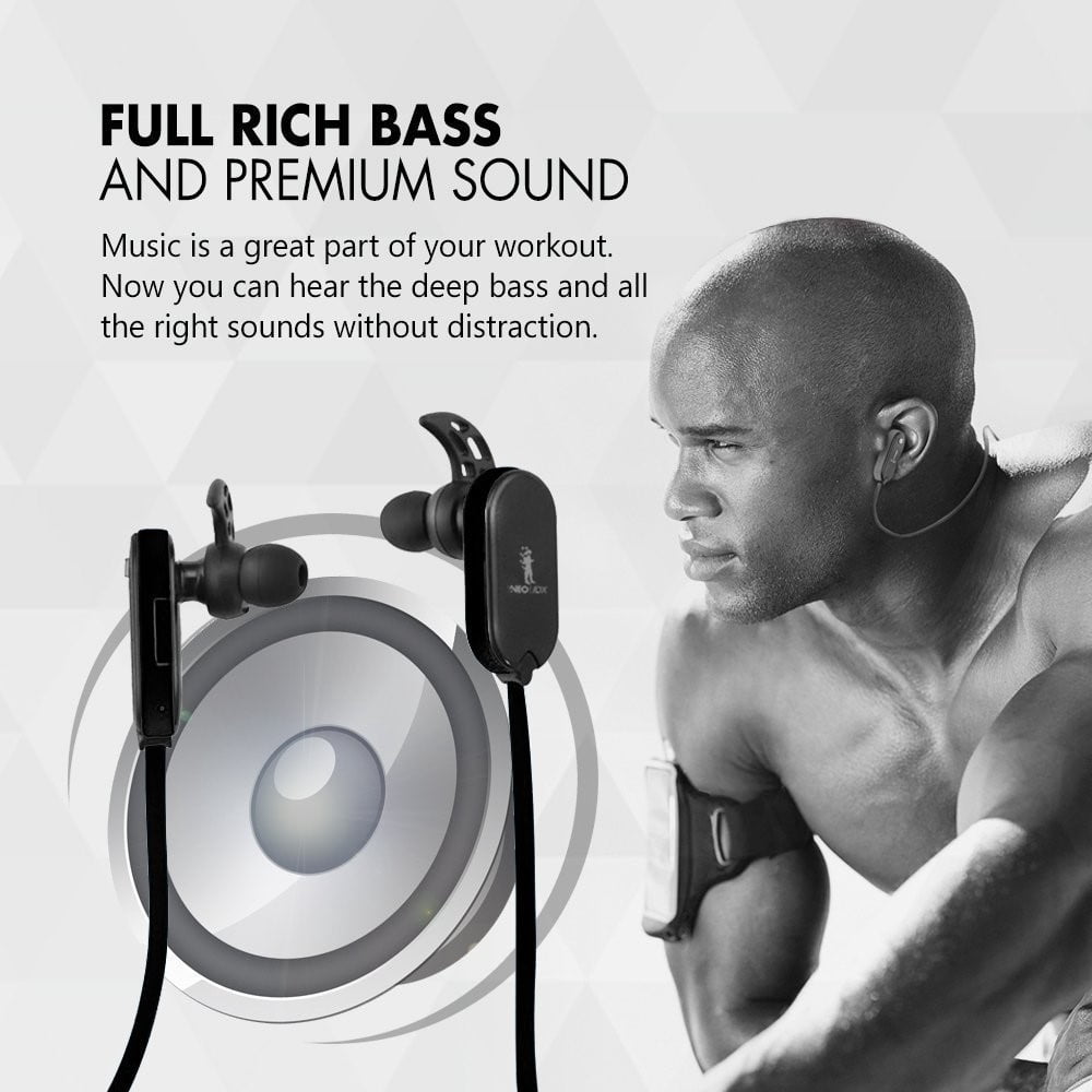 Neojdx Wingz Bluetooth Headphones, Wireless Sports Earphones w/ Mic IPX5 Waterproof HD Stereo Earbuds 6 Hour Battery Noise Cancelling Headsets